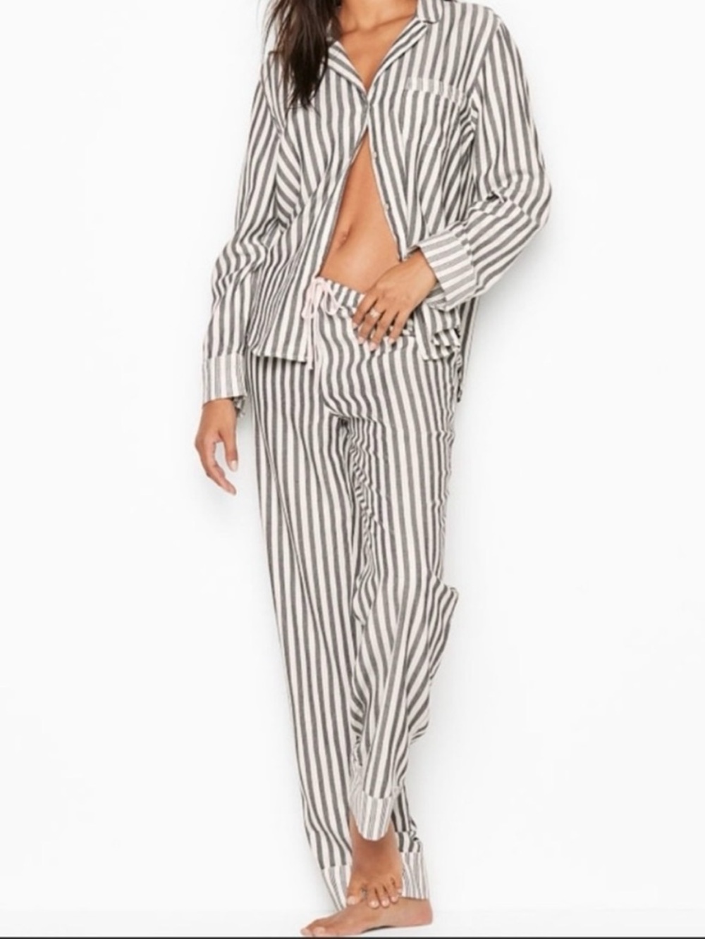 Victoria’s Secret pajamas striped long sleeve pant set Medium NWOT